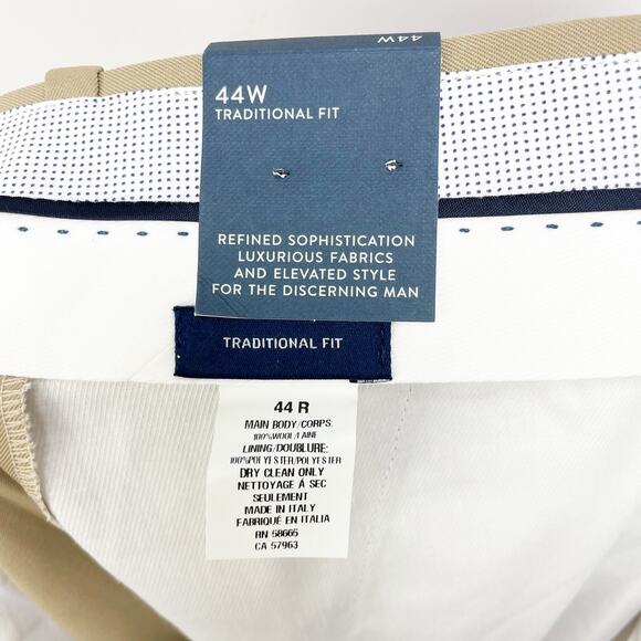 JWN Nordstrom Mens Pants 44R Tan Khaki Wool Blend Straight Leg Trouser NWT - Picture 6 of 9